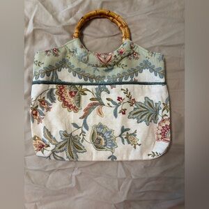 Floral Tapestry Handbag w/ Bamboo Handles Cottagecore Boho Shoulder Bag